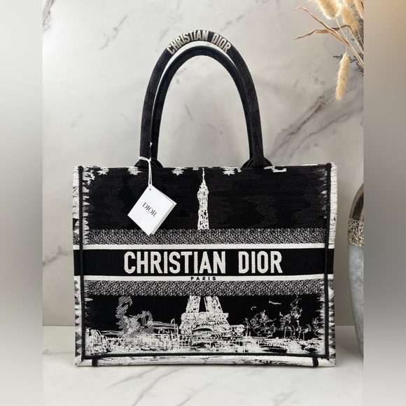 ❌SOLD❌🔥RARE!! NEW! DIOR•Eiffel Tower Embroidered Medium Book Tote - Picture 1 of 7